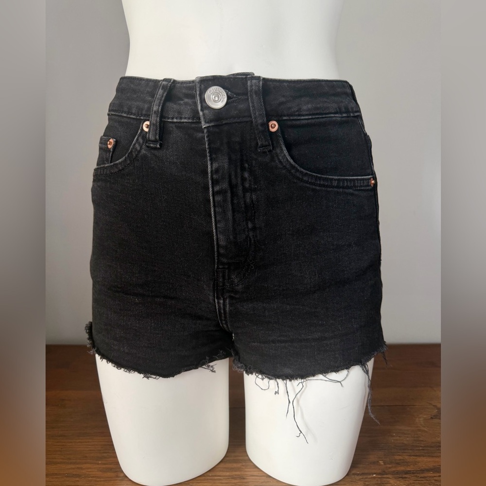 H&M Black Jean Shorts with Frayed Hem